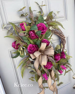 Fuchsia Rose Wreath (Ready to Ship)
