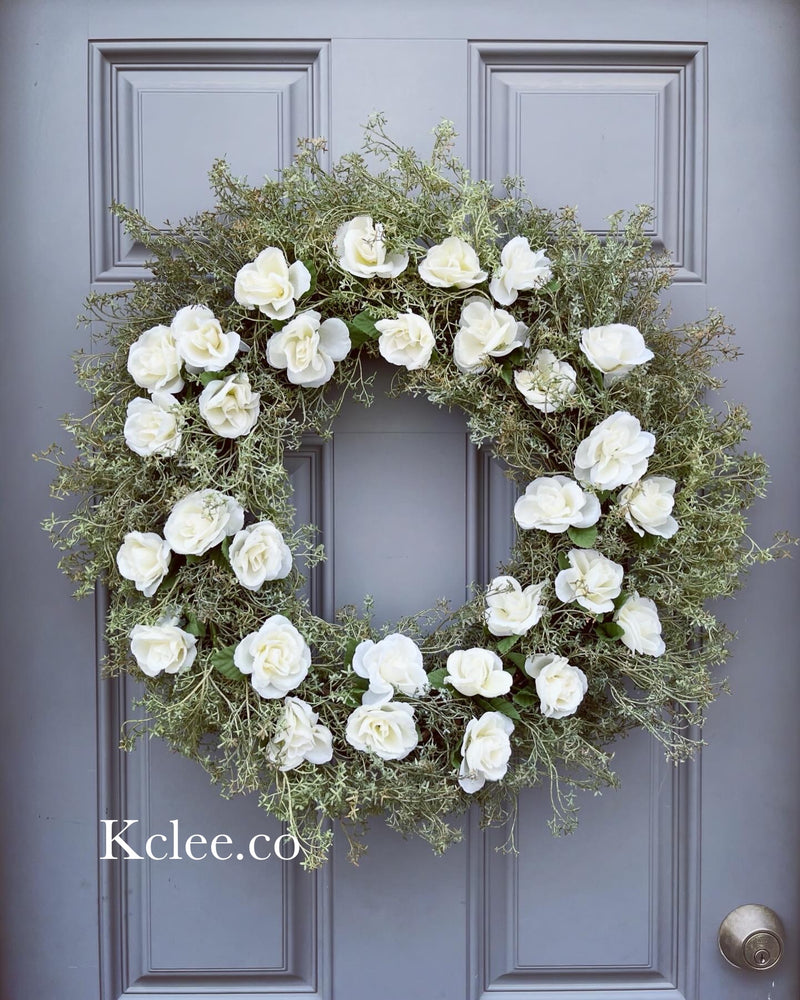 Baby’s Breath White Rose Wreath (Made to Order)