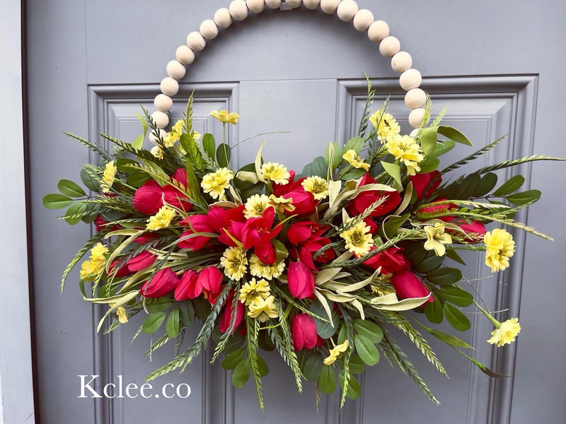 Red & Yellow Woodbead Wreath (Ready to Ship)
