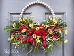 Red & Yellow Woodbead Wreath (Ready to Ship)