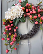 Hanging Pumpkin Hydrangea Wreath (Ready to Ship)