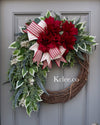 Red Dahlia All Seasons Wreath (Ready to Ship)