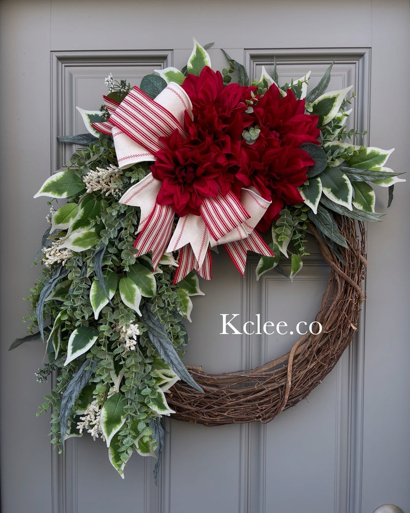 Red Dahlia All Seasons Wreath (Ready to Ship)