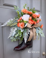 Thistle Rose Boot Wreath Arrangement (Ready to ship)