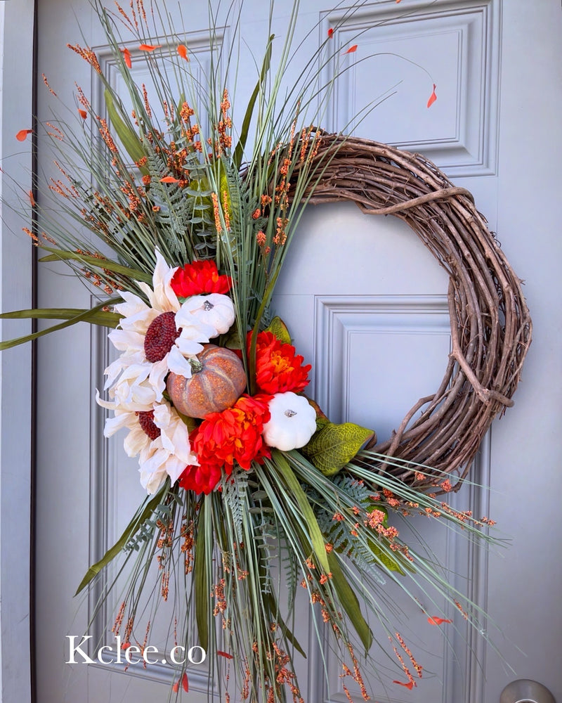 Cream Sunflower Mum Wreath (Ready to Ship)