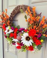 SALE! Bright Fall Wreath with removable skeleton (Ready to Ship)