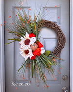 Cream Sunflower Mum Wreath (Ready to Ship)