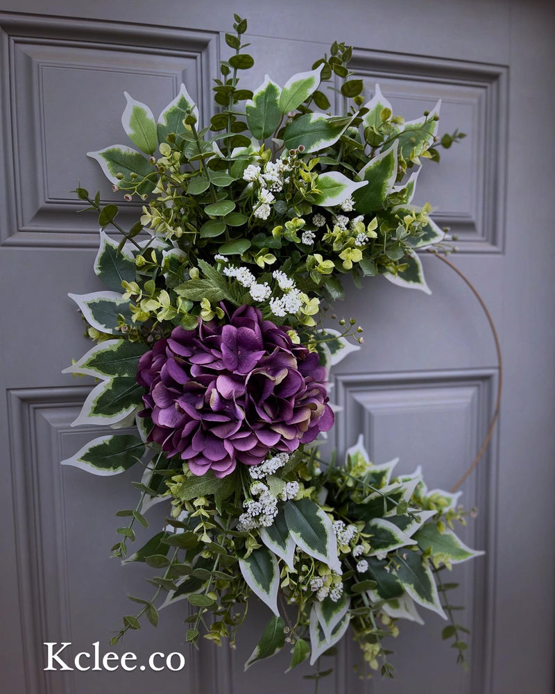 Spring Purple Hydrangea Hoop Wreath (Ready to Ship)