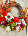 SALE! Bright Fall Wreath with removable skeleton (Ready to Ship)