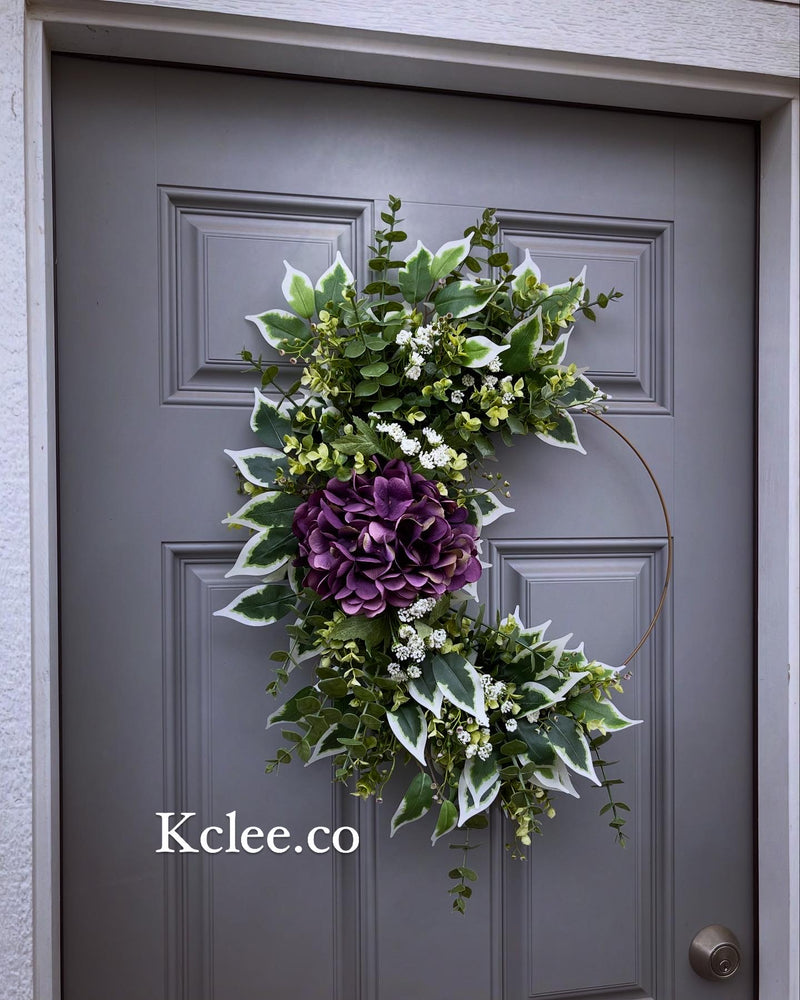 Spring Purple Hydrangea Hoop Wreath (Ready to Ship)