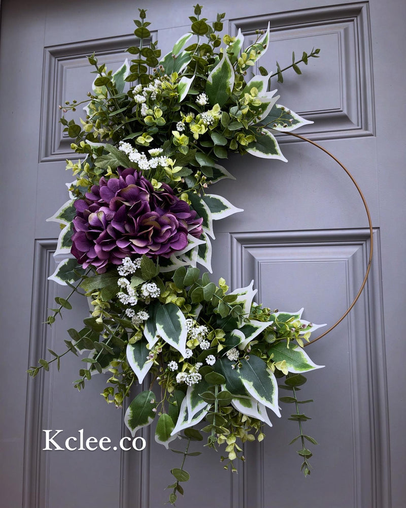 Spring Purple Hydrangea Hoop Wreath (Ready to Ship)