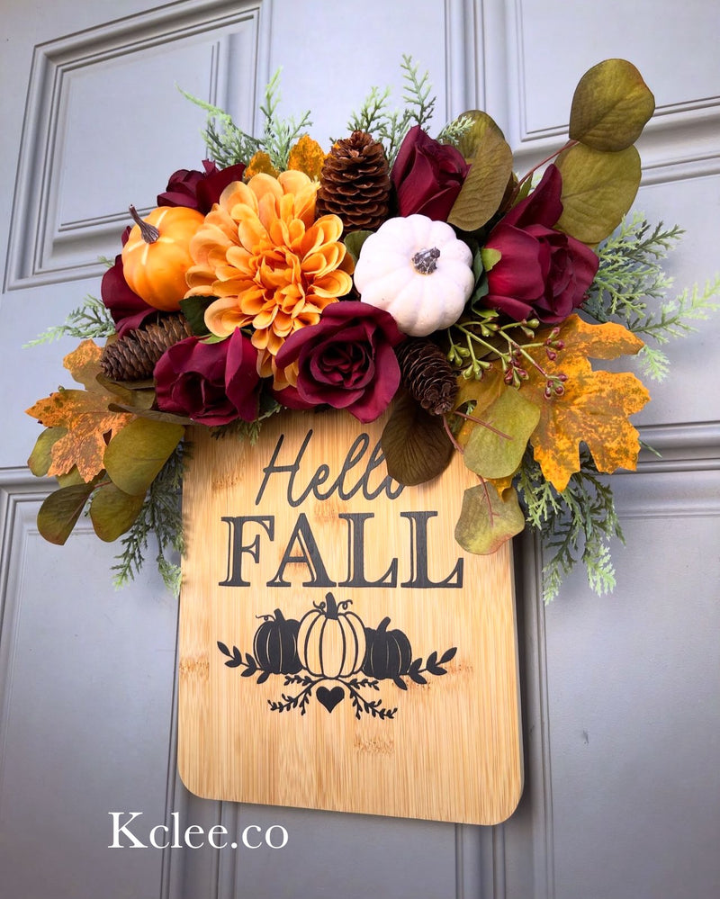 Hello FALL bamboo floral board (Ready to Ship)