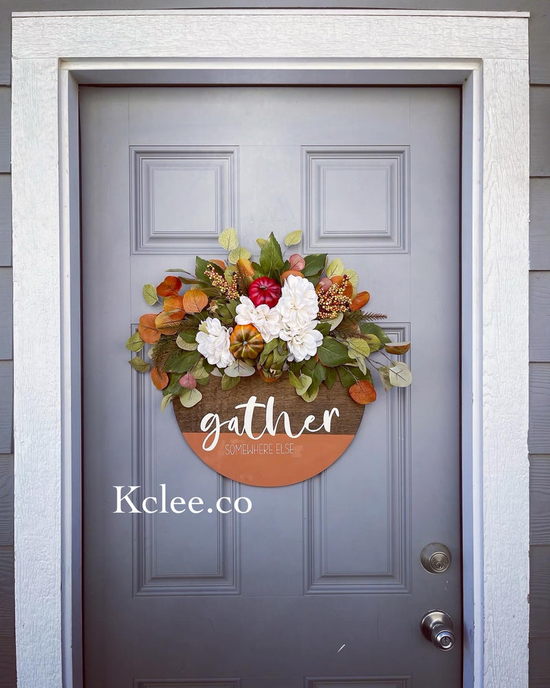 Gather Pumpkin Door Hanger Wreath (Ready to Ship)