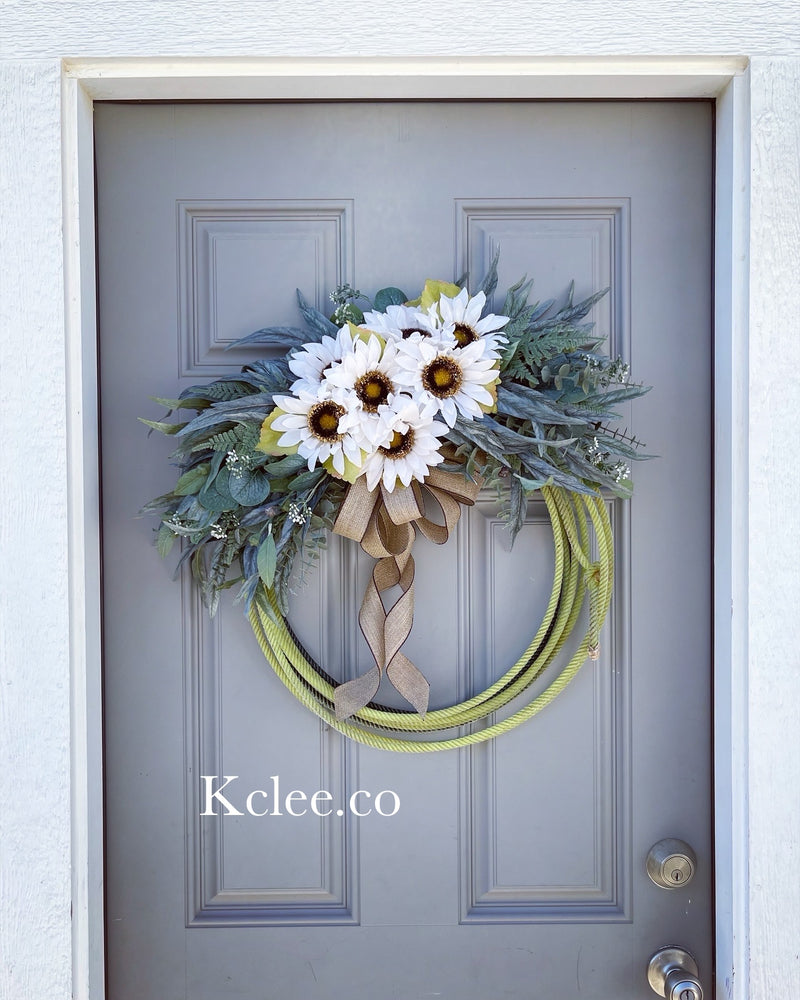 Green Lariat Sunflower Wreath (Ready to Ship)