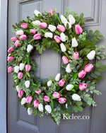 Pink & White Tulip Wreath (Made to Order)