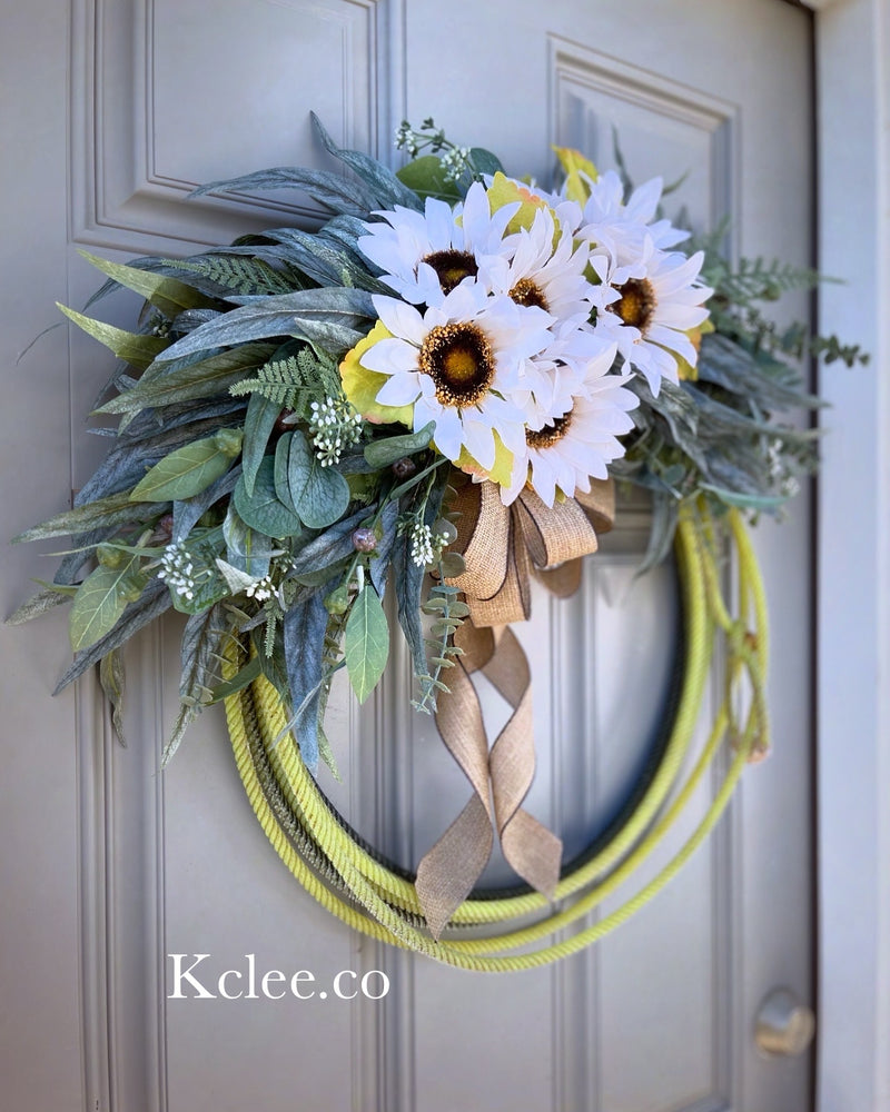 Green Lariat Sunflower Wreath (Ready to Ship)