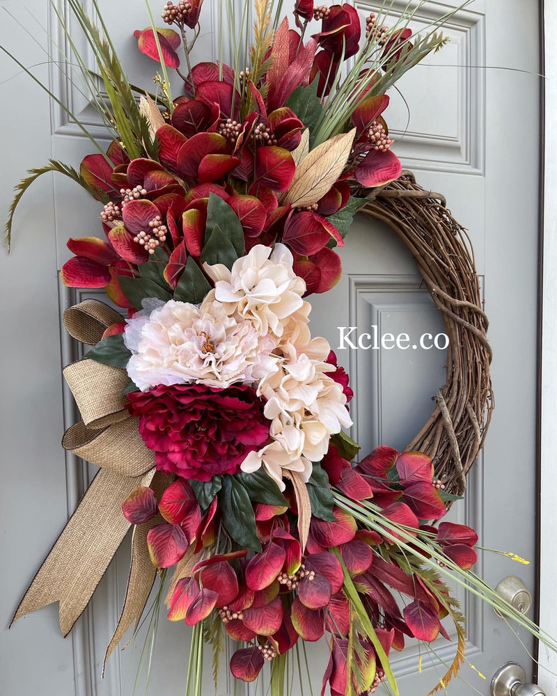 Wine Colored Floral Wreath (Ready to Ship)