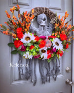 SALE! Bright Fall Wreath with removable skeleton (Ready to Ship)