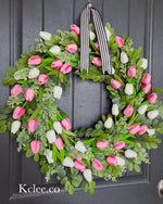 Pink & White Tulip Wreath (Made to Order)