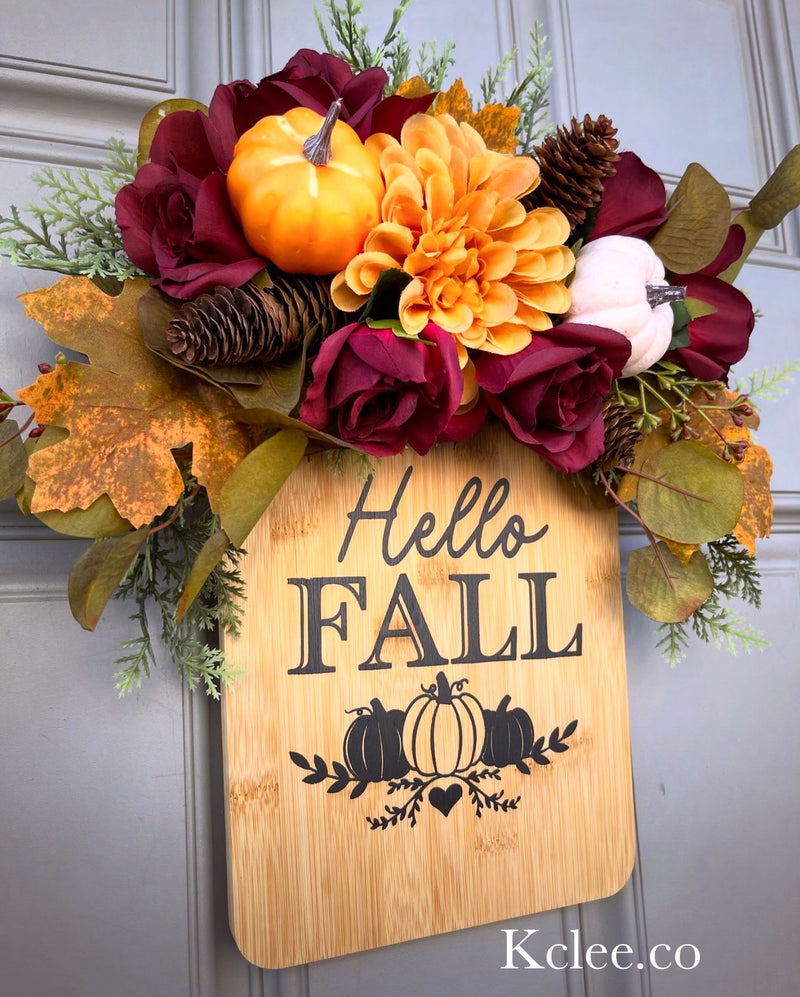 Hello FALL bamboo floral board (Ready to Ship)