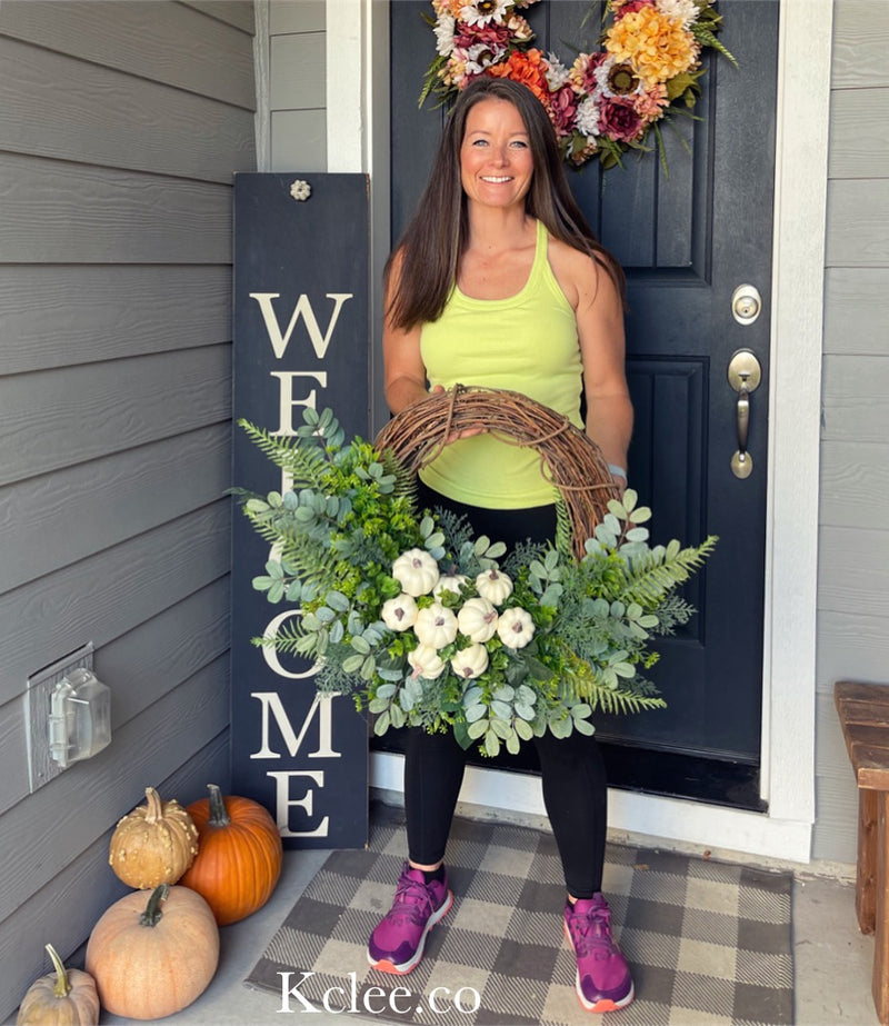 Greenery Pumpkin Wreath (Ready to Ship)