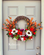 SALE! Bright Fall Wreath with removable skeleton (Ready to Ship)