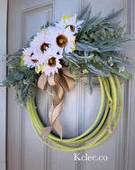 Green Lariat Sunflower Wreath (Ready to Ship)