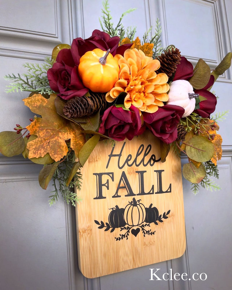 Hello FALL bamboo floral board (Ready to Ship)