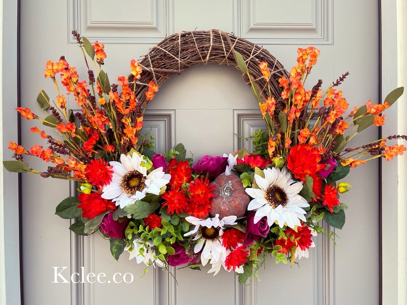 SALE! Bright Fall Wreath with removable skeleton (Ready to Ship)