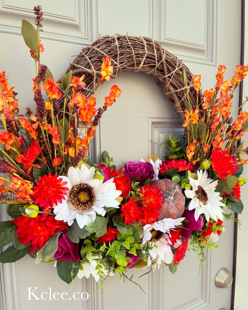 SALE! Bright Fall Wreath with removable skeleton (Ready to Ship)