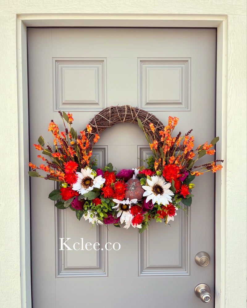 SALE! Bright Fall Wreath with removable skeleton (Ready to Ship)