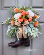 Thistle Rose Boot Wreath Arrangement (Ready to ship)