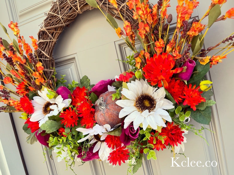 SALE! Bright Fall Wreath with removable skeleton (Ready to Ship)