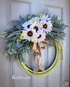 Green Lariat Sunflower Wreath (Ready to Ship)