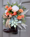 Thistle Rose Boot Wreath Arrangement (Ready to ship)