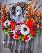 SALE! Bright Fall Wreath with removable skeleton (Ready to Ship)