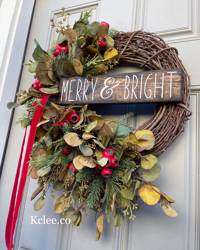 Merry & Bright Eucalyptus Wreath (Made to Order)