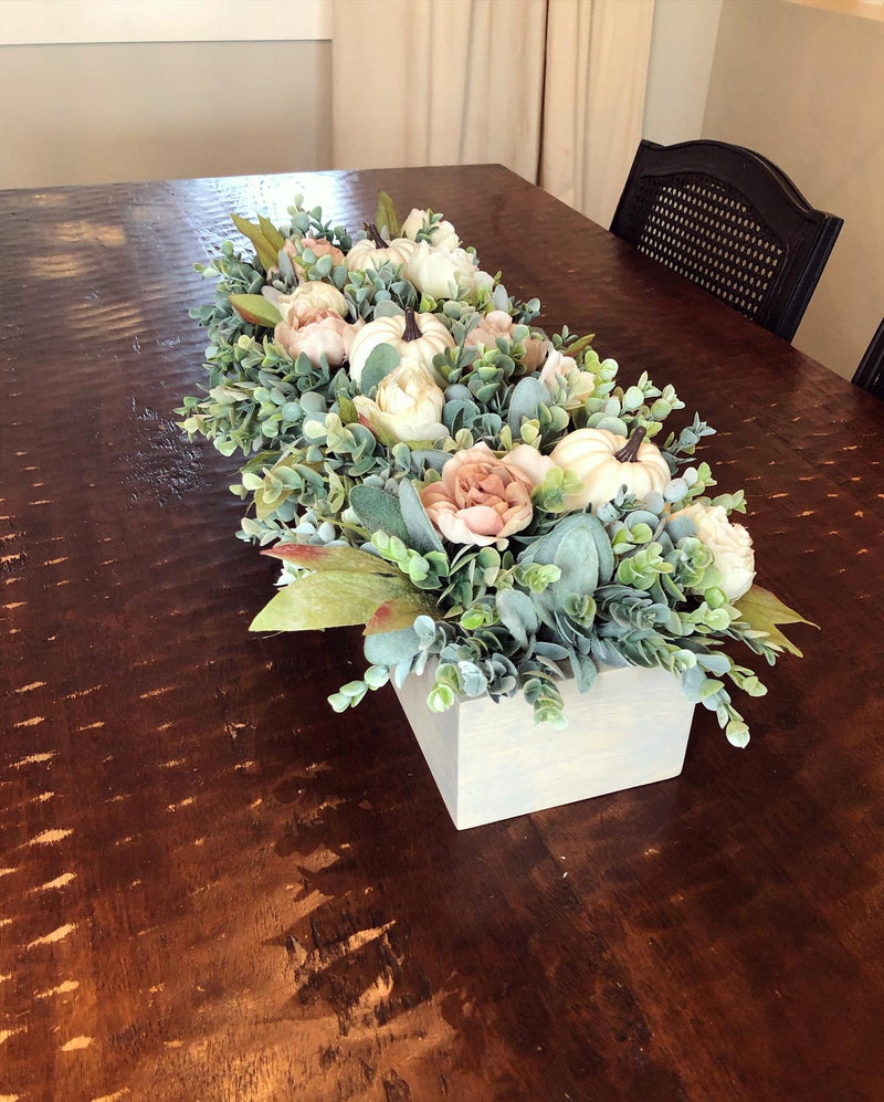 White Pumpkin Fall Table Centerpiece