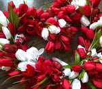 Red, white tulip heart wreath